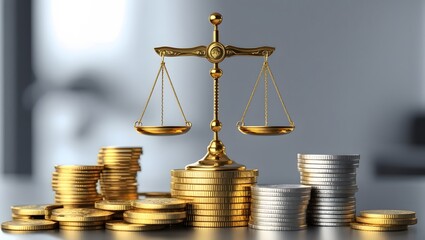 Balancing Wealth: Gold and Silver Coins with Scales of Justice