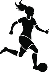 Female soccer silhouette vector on white background, line art, icon editable vector illustration 