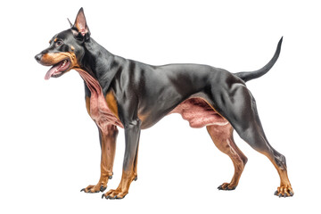 Elegant Miniature Pinscher: A stunning, black and tan miniature pinscher, captured in a studio setting, displays its sleek coat, alert gaze, and graceful posture.