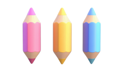 3D Plastic Cartoon Pencil Icon Isolated on Clean White Background