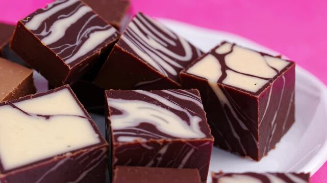 Delectable chocolate and vanilla fudge arrangement on vibrant display