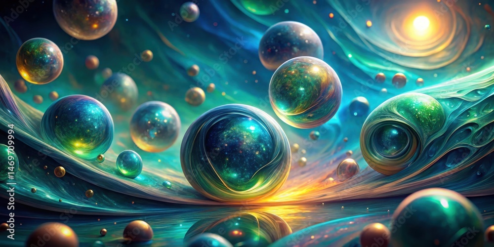 Poster cosmic spheres a kaleidoscope of celestial orbs floating in a dreamlike nebula