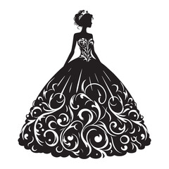 Timeless ball gown silhouette for high-fashion projects &ndash; ball gown vector &ndash; ball gown illustration &ndash; ladies dress silhouette &ndash; silhouette of ball gown

