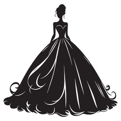 Elegant ball gown silhouette perfect for royal fashion designs – ball gown vector – ball gown illustration – ladies dress silhouette – silhouette of ball gown

