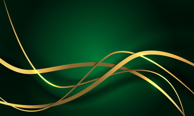 Abstract gold black ribbon curve overlap on green luxury background vector