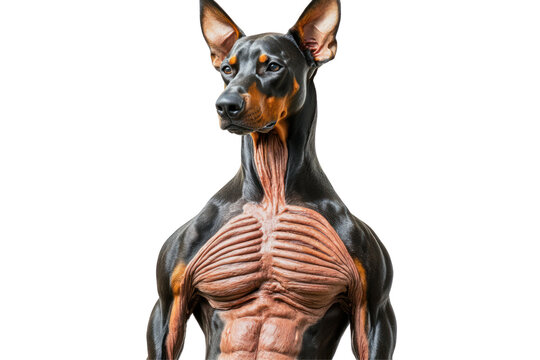 Anatomical dog illustration: A meticulously crafted illustration showcases the detailed musculature and physique of a Doberman Pinscher.