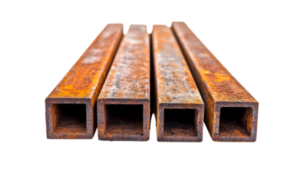 Rusty Iron Square Pipe Tube Isolated on Transparent Background
