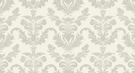 Fototapeta premium Elegant, repeating pattern of delicate, light gray floral designs on a cream background.