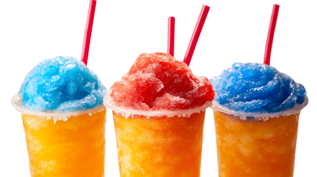 Vibrant Kool-Aid Slushies in Orange, Blue, and Red Colors - Refreshing Summer Drink