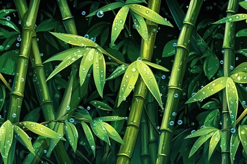 Obraz premium Lush green bamboo forest after rain