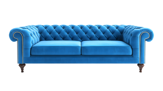 Elegant Modern Blue Sofa Isolated on Transparent Background - Professional Furniture Photography