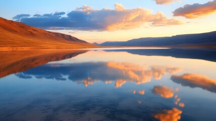 Fototapeta premium Serene Sunset Reflections on Tranquil Lake