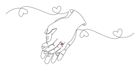 line art style of hands holding each other with wedding rings 1