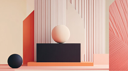 Shapes on stage. Abstract forms in soft light. Geometric composition AI generative
