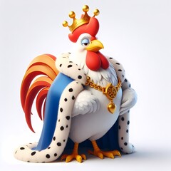 Cartoon Rooster King with Crown and Royal Robe, Symbolizing Leadership
