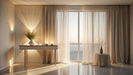 Serene Interior Design Featuring Subtle Lighting and Textured Fabrics, Evoking a Calm and Peaceful Atmosphere