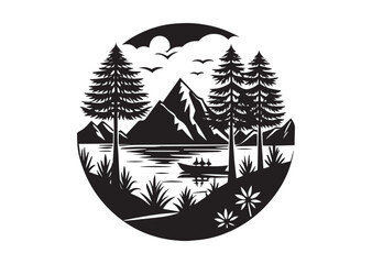 Lake Scene Silhouette Vector