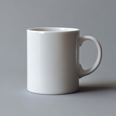 A sleek, white ceramic mug sits alone, perfect for showcasing beverages on a solid gray backdrop.