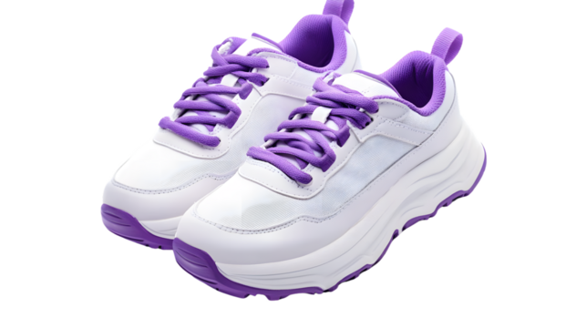 Stylish Purple and White Sport Shoes Isolated on Transparent Background