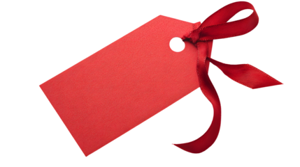 Vibrant Red Gift Tag with Ribbon Isolated on Transparent Background for Festive Occasions