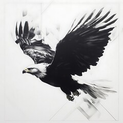 Majestic eagle soaring, white background, geometric design, freedom concept