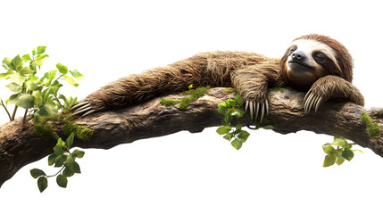 Obraz premium Sloth Resting on Big Branch Isolated on Transparent Background