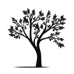 High-Quality Silhouette of a Lush Tree with Dense Foliage on White Background. Perfect for Nature, Botanical, Forest, Environmental, and Landscape-Inspired Digital and Print Designs.