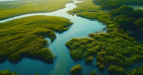 Saltwater encroachment on freshwater marshland. Birda??s-Eye View.