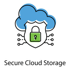 Encrypted Secure Storage Vector Icon With Shield, Lock, And Data Backup