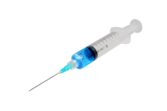 Medical Syringe with Blue Liquid on transparent background png