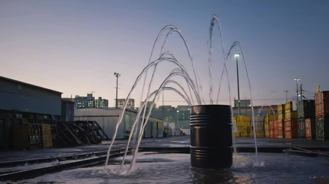 Modern water fountain in industrial area
