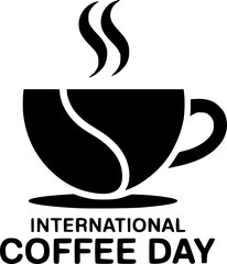 Simple black and white coffee cup icon for International Coffee Day
