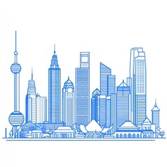 Fototapeta premium Shanghai Skyline Cityscape Illustration