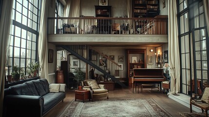 Fototapeta premium House with mezzanine floor design illustration