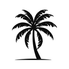 Obraz premium Tropical Palm Tree Silhouette on White Background. Perfect for Exotic Beach Themes, Nature-Inspired Artwork, and Digital Design Projects.