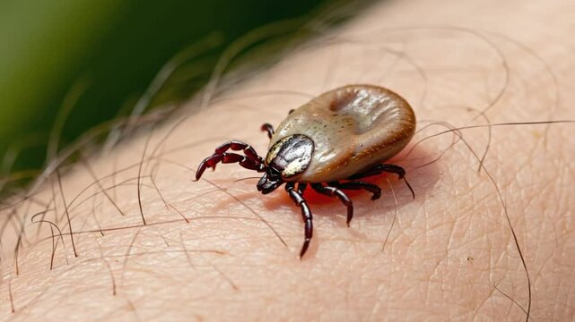 Tick on human skin closeup