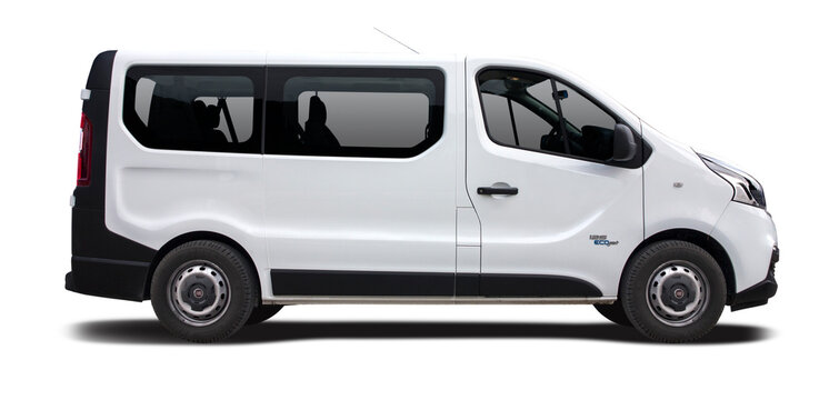 Fiat Talento mini bus side view isolated on transparent background. PNG	