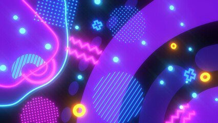 メンフィス風の図形や模様が並ぶポップな平面構成 - ネオンカラー