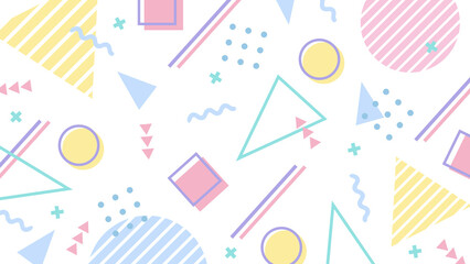 メンフィス風の図形や模様が並ぶレトロな平面構成 - パステルカラー