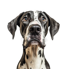 Majestic Gaze: A stunning close-up portrait of a distinguished Great Dane, its striking black and white coat and soulful eyes.