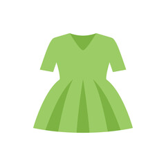 Illustration of a bright green dress with short sleeves and a v neck on a white isolated background