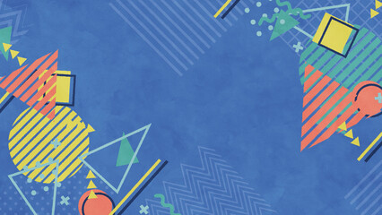 メンフィス風の図形や模様が並ぶレトロなフレーム - ブルー