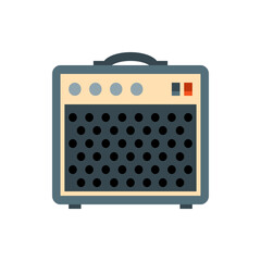 Illustration of a vintage style guitar amplifier with a handle and speaker grill with circular openings