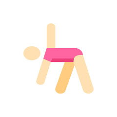 Stylized illustration of a person in a yoga pose with pink shorts and rounded limbs on a white background