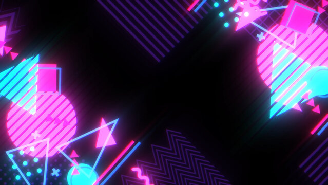 メンフィス風の図形や模様が並ぶレトロなフレーム - ピンクネオンカラー