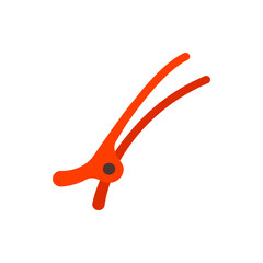 Illustration of an orange hair clip with a dark brown circular pivot point on a white background space