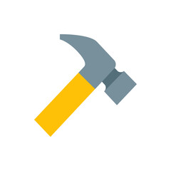 Illustration of a gray and yellow hammer tool with a long handle on a white background in a simple style