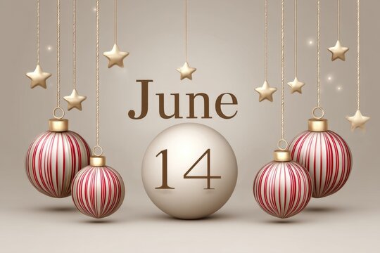 A minimal banner-style illustration with stars and stripes and the date June 14 centered