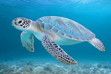A sea turtle gliding gracefully through clear blue waters