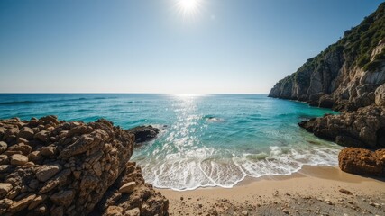 Fototapeta premium Croatian Island Beachfront View, Coastal Scenery